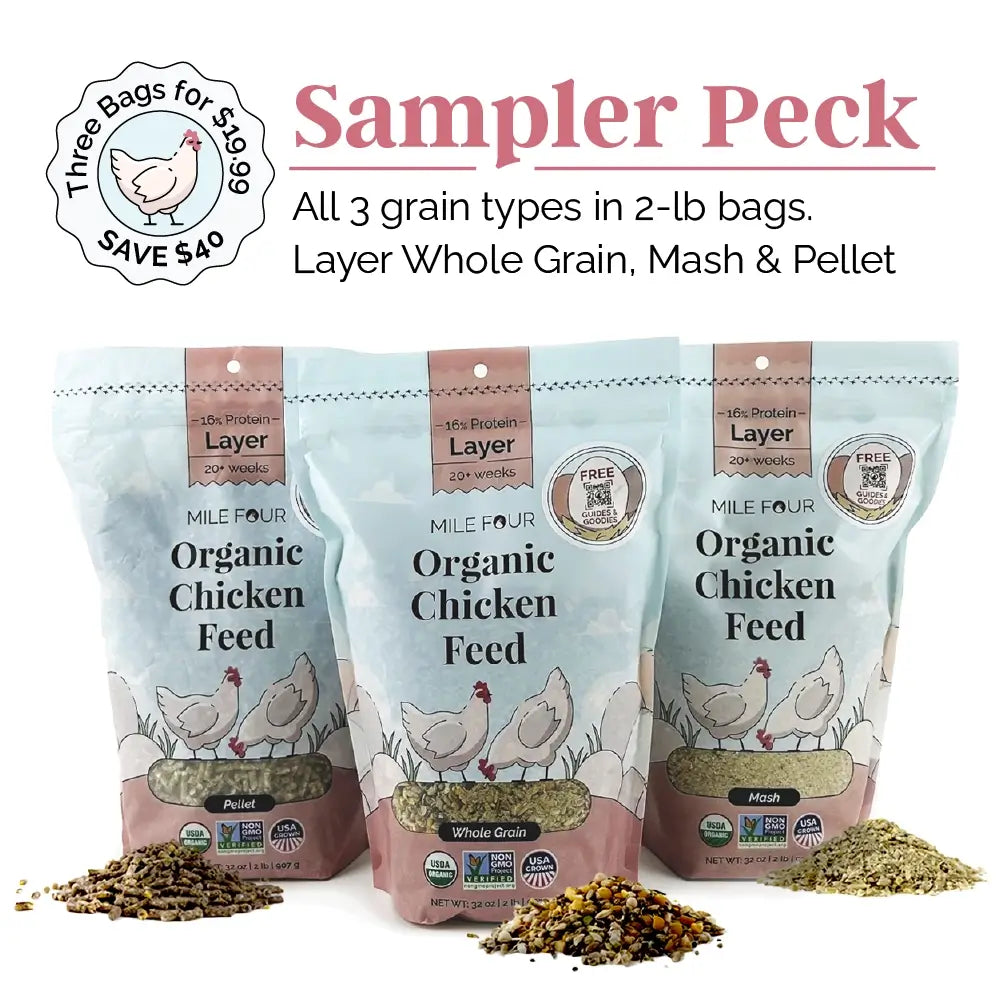 3 packs of Mile Four Layer Organic Chicken Feed