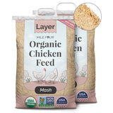two large bags of Mile Four Layer Organic Chicken Feed Mash