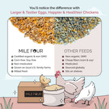a list of Mile Four Layer Organic Chicken Feed benefits compared to other brands