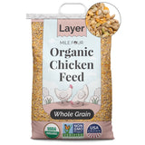 a bag of Mile Four Layer Organic Chicken Feed whole grain