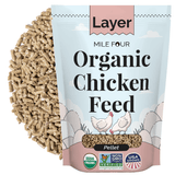 a pack of Mile Four Layer Organic Chicken Feed