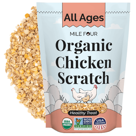 a bag of Mile Four Organic Chicken Scratch