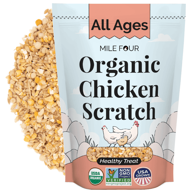 a bag of Mile Four Organic Chicken Scratch