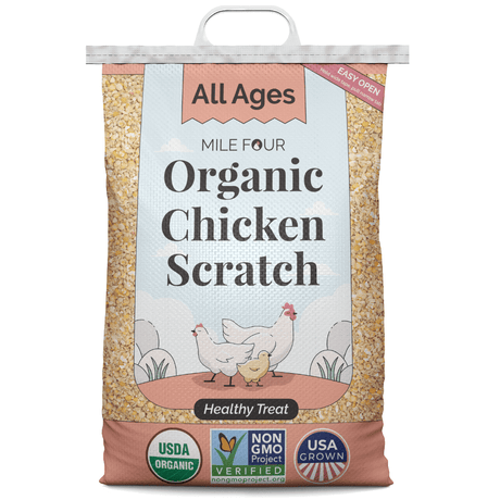 a large bag of Mile Four Organic Chicken Scratch