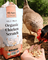 a large bag of Mile Four Organic Chicken Scratch