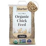 a large bag of Mile Four Starter Organic Chicken Feed pellet