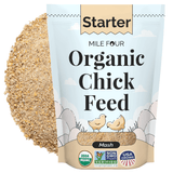 a bag of Mile Four Starter Organic Chicken Feed Mash