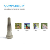 Ring-shaped ProB natural rubber plucking finger shown with compatible bird types including quails, pheasants, pigeons, and thrushes for gentle feather removal