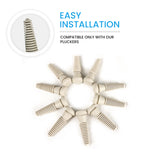 Set of ProB natural rubber plucking fingers arranged in a circular pattern with label highlighting easy installation and exclusive compatibility with ProB pluckers