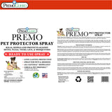 Premo Pet Protector Spray packaging with text and images of a dog and cat.