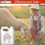 a bottle of Pet Protector By Premo Guard - 128 oz shown with a child kneeling next to a sheep