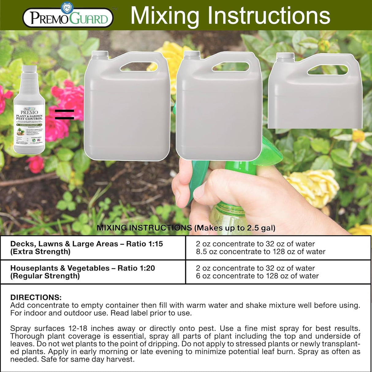 Directions for Plant and Garden Pest Control Concentrate By Premo Guard- 16 oz