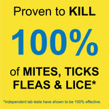 Hatching Time Premo Guard. Text reads proven to kill 100% of MItes, ticks, fleas & lice. Independent lab tests show 100% efficacy. 