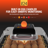 Pro 24 egg incubator with built-in egg candler for easy embryo monitoring