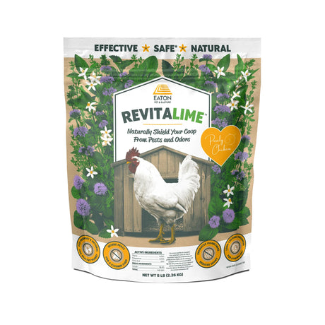 Revitalime 10 lb bag by Eaton Pet & Pasture – natural coop freshener with thyme, peppermint, and calcite to reduce odors and pests safely.