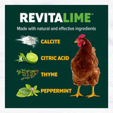 Revitalime ingredients – calcite, citric acid, thyme, and peppermint for natural coop odor control and pest prevention.