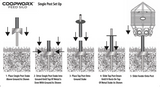 Hatching Time Coopworx 40 lb feeder silo can be seen in image in drawings for in ground stake mount installation.