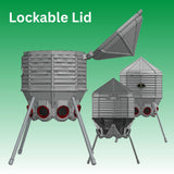 a infographic showing the Silo Feeder (80 lb) lid function
