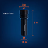 Hatching Time egg candler dimensions showing 5-inch length, 2-inch light head, and 1.5-inch handle diameter