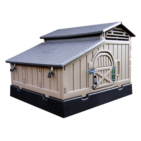 Hatching Time. Standard Snaplock chicken coop by Formex. 4 bird chicken coop shown with doors closed.