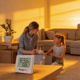 TempPro TP357 Digital Temperature and Humidity Monitor Displayed in a Living Room for Indoor Climate Monitoring