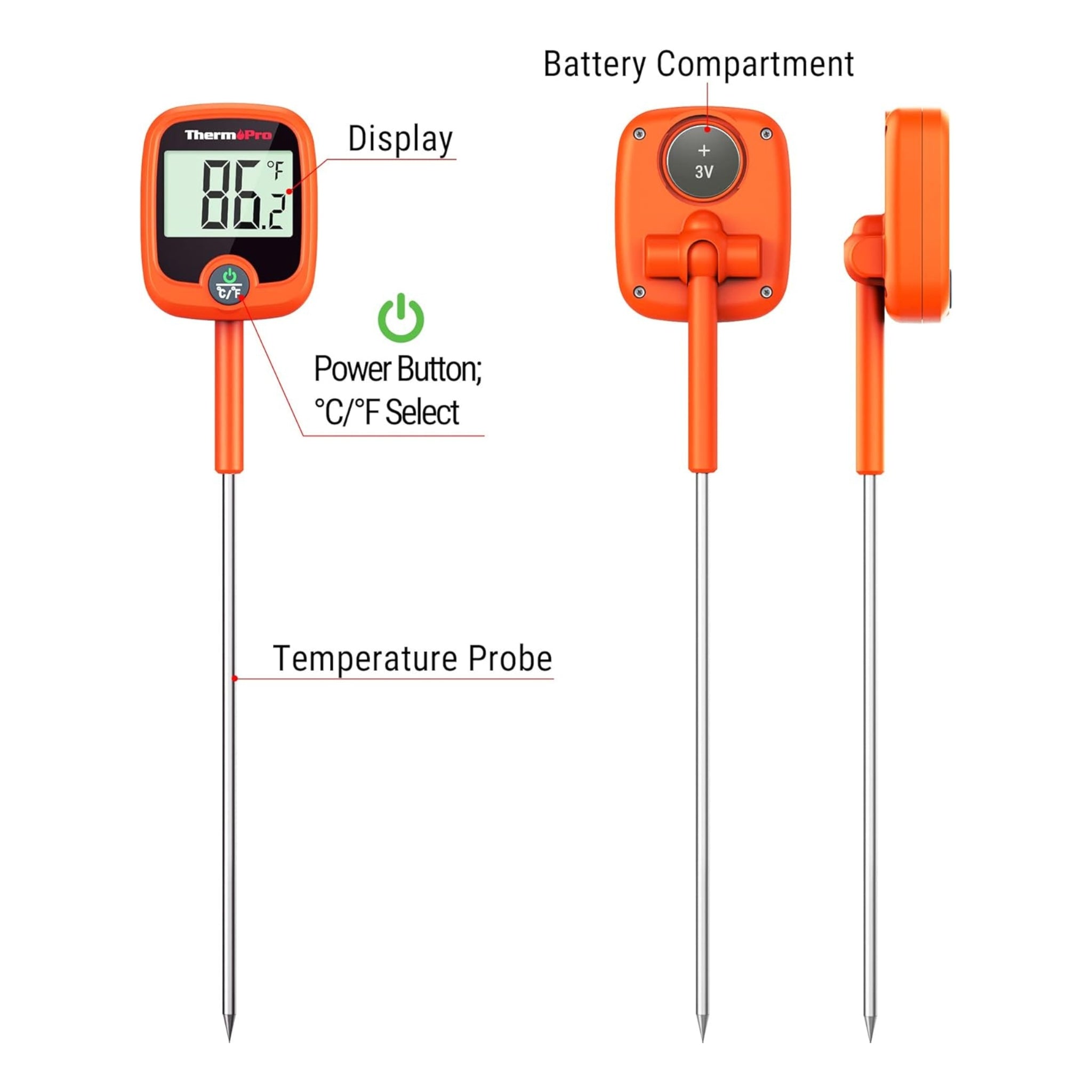 Hatching Time. ThermoPro. Digital thermometer. Thermometer can be seen from Front, side and back to show all sides.