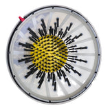 Hatching Time Cimuka. Above view of tub shows plucker fingers inside of feather plucker drum. 