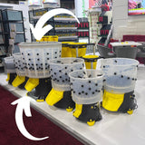 Hatching Time Cimuka. Graphic shows size comparison of feather pluckers on display table.