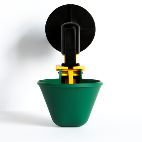 Auto-fill poultry drinker cups 2-pack with float valve, extension elbow and wing nut for cages and coops