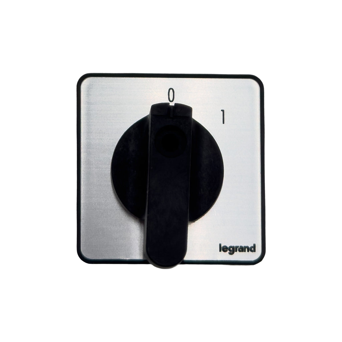 Black Legrand rotary on/off switch with silver square faceplate, 0 and 1 position markings, and black control handle for XL poultry feather pluckers