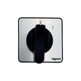 Black Legrand rotary on/off switch with silver square faceplate, 0 and 1 position markings, and black control handle for XL poultry feather pluckers