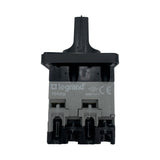 Rear view of black rotary power switch showing electrical connection terminals and mounting assembly for XL poultry feather plucking machines
