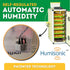 Hatching Time Cimuka. Infographic shows an open CT180 egg incubator with 4 full setting trays of brown chicken eggs. Digital control and water reservoir can be seen on top of tank connected to Humisonic Humidifier. Image text reads Self-regulated Automatic humidity. Humisonic Patented technology. A close up image of Humisonic humidifier can be seen in circular frame.