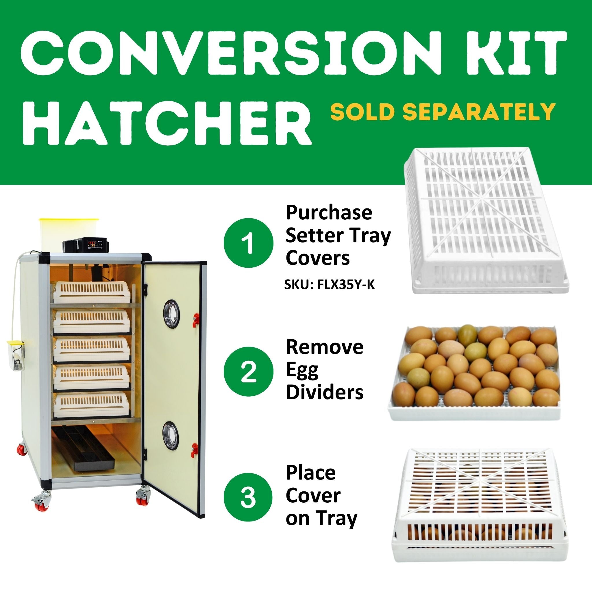 Hatching Time Cimuka. Image shows steps to apply a conversion kit for Hatcher assembly.