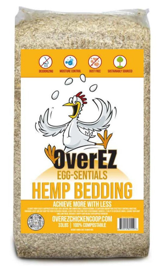 Hatching Time OverEZ. Egg-sentials Hemp Bedding Front of bag is shown in image.