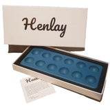 Hatching Time. Henlay Decorative Blue Egg Tray shown in shipping box branded with Henlay.