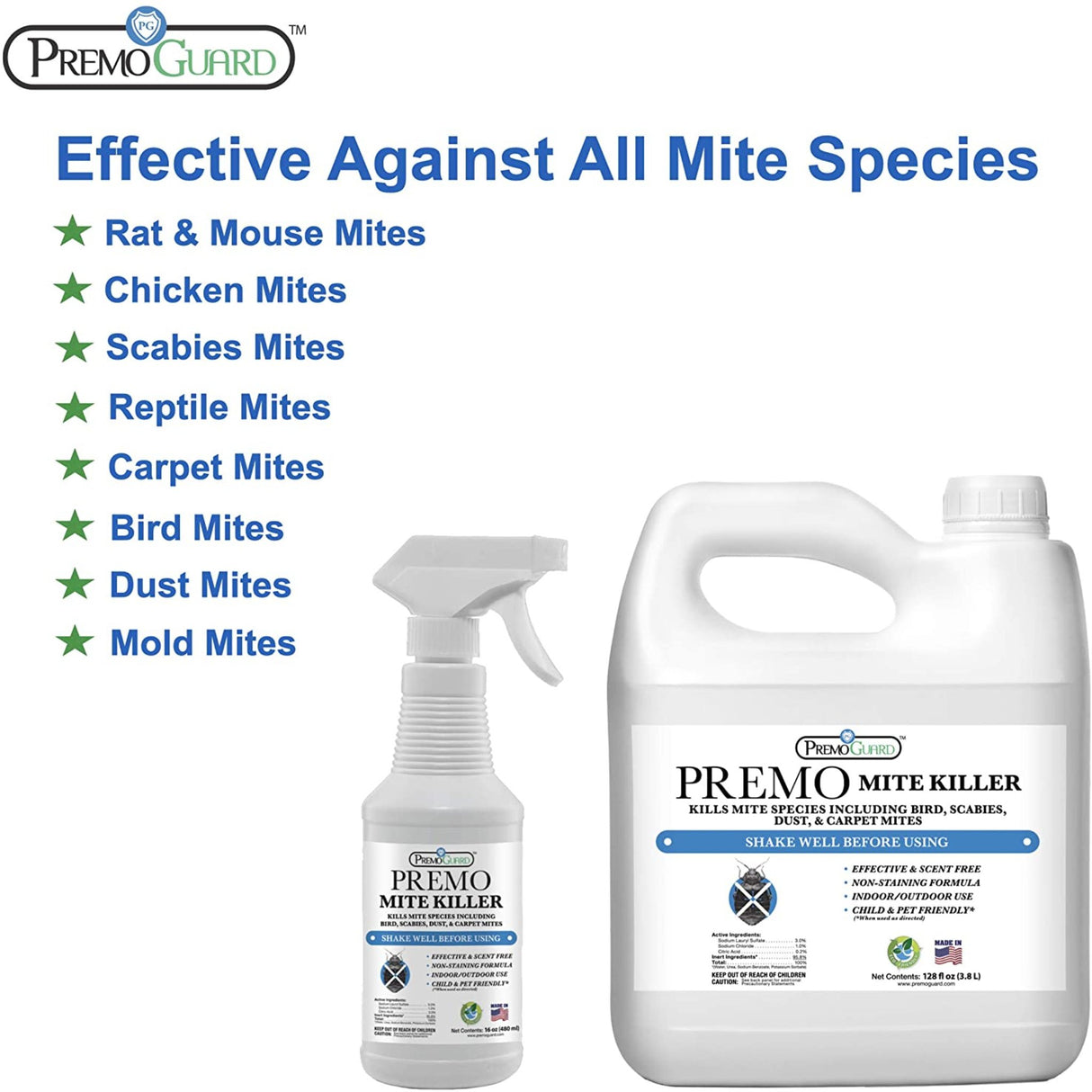 Hatching Time Premo. Mite killers can be seen next to list of mite's repellant is effective against.