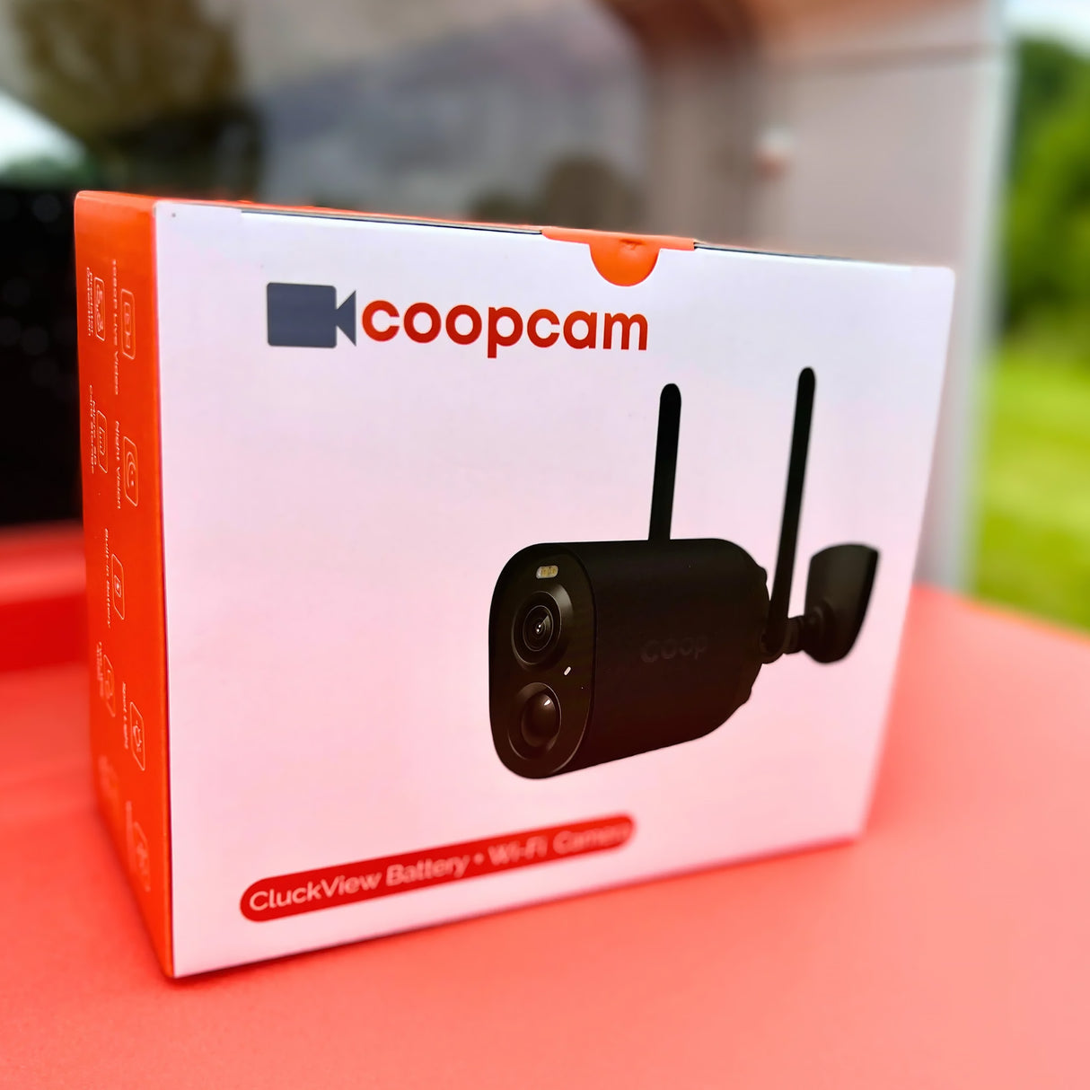 Hatching Time Coopcam box is shown on table.