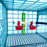 Hatching Time Cimuka Adjustable Drinker Cups inside grow out pen back wall.