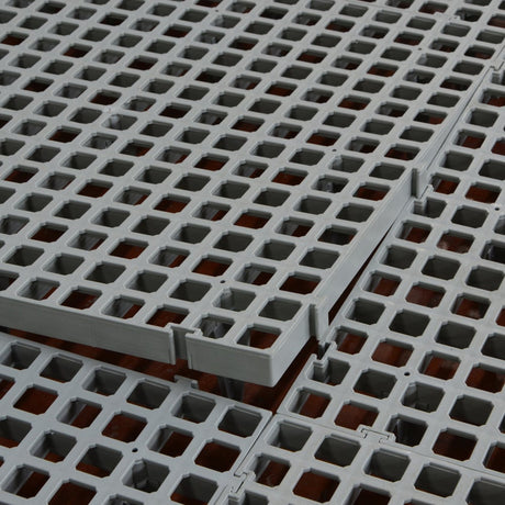 Hatching Time. Closeup view of interlocking flooring setup.