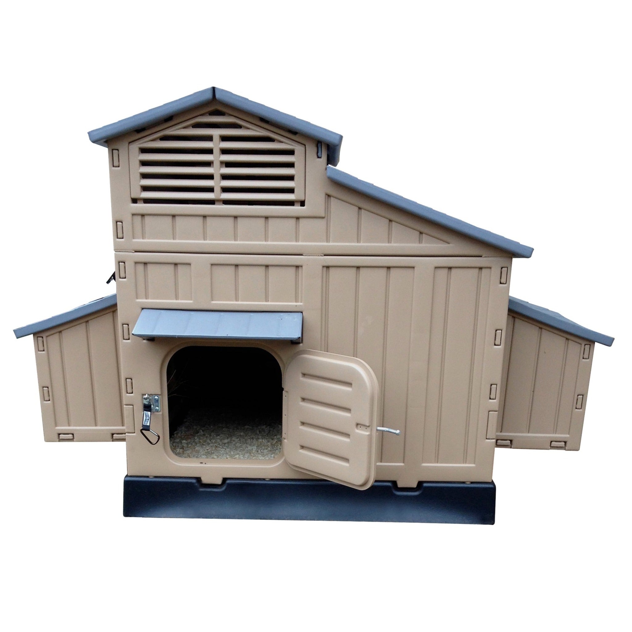 Hatching Time. Large Formex chicken coop front view with Door open.