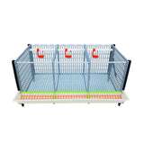 Hatching Time Cimuka Front view of layer addition can be seen with feeding trough on front. Automatic drinker system on back wall and open floor plan.