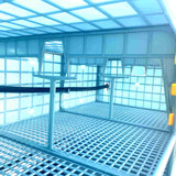 Hatching Time Cimuka GL25 9.5” Grow out Pen. Interior view showing automatic drinker system with algae-free hoses shown on hangers on the wall of grow out pen.