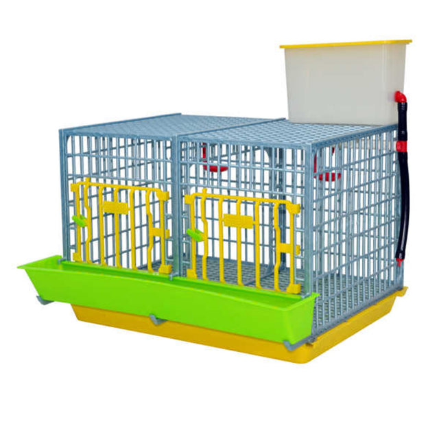 Hatching Time Cimuka GL40 15" Grow out pen. 2 section can be seen with reservoir tank on top and feeder trough on front.