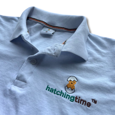 HatchingTime Polo White Logo Closeup