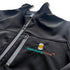 HatchingTime Softshell Jacket Black Front Logo Closeup