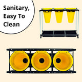 Hatching Time Cimuka. View of processing cones. Text reads “Sanitary, easy to clean”