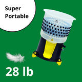 Hatching Time Cimuka. Side view of feather plucker. Text reads “Super Portable 28lb”