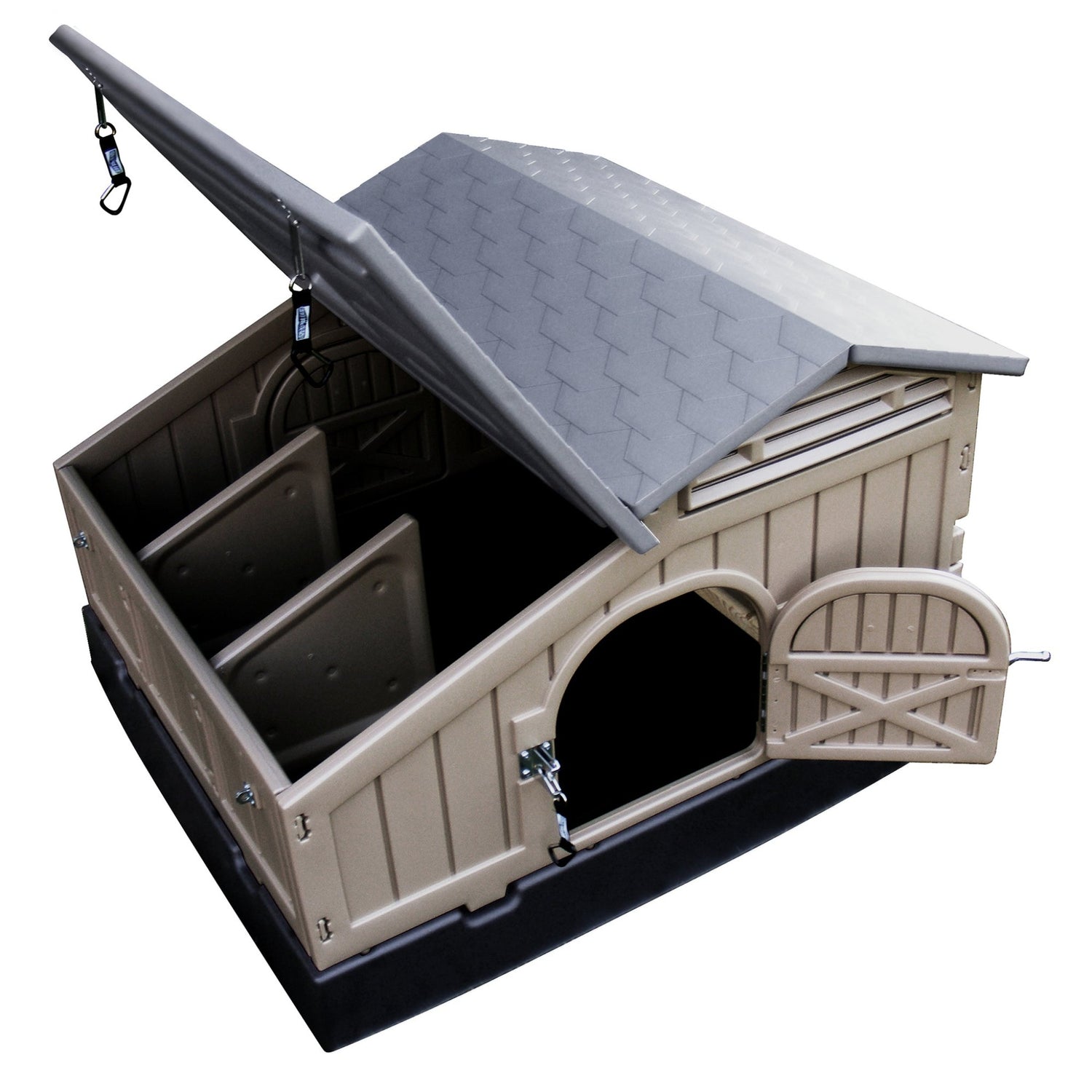 Hatching Time. Formex Standard Chicken coop upper view with open nesting box access for easy egg collection.