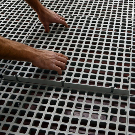 Hatching Time. Closeup view of hands interlocking flooring .
